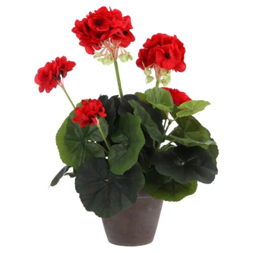 Kunstplant geranium rood in pot grijs