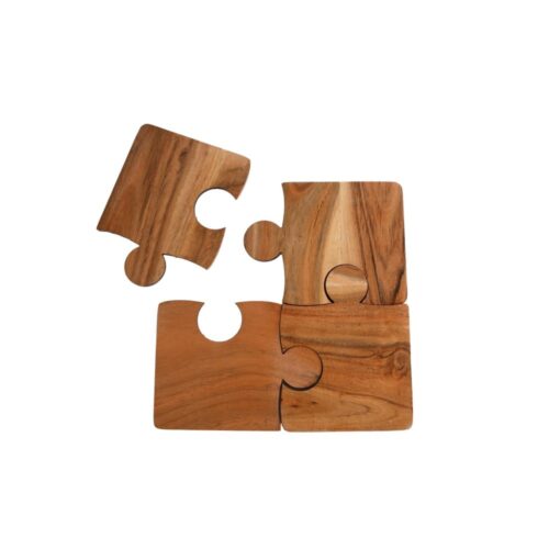 Onderzetters "Puzzle" naturel acacia 4 stuks 10x 13x0