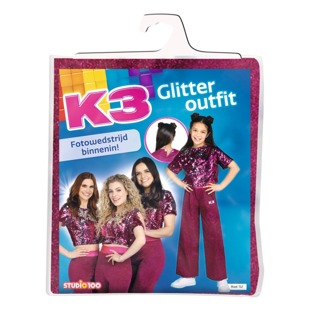 K3 Verkleedkleding Outfit Broekpak Glitter Roze  3-5 Jaar