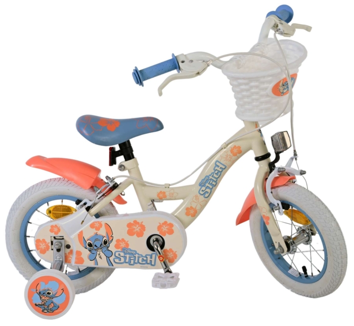 Disney Stitch Kinderfiets - Meisjes - 12 inch - Twee handremmen - Crème Koraal Blauw - Afbeelding 2