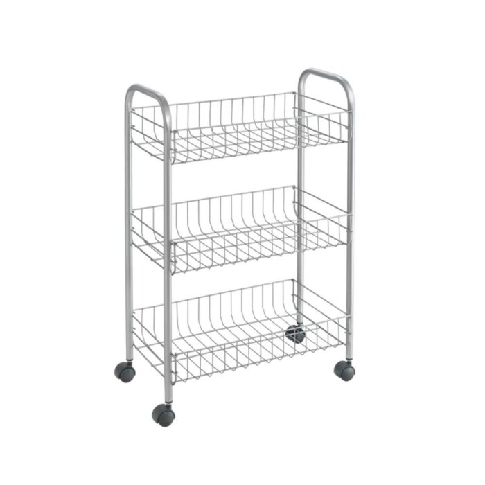 Metaltex Opbergtrolley Lugano Op Wieltjes Grijs 3 Metal Manden 41x23x63 Cm
