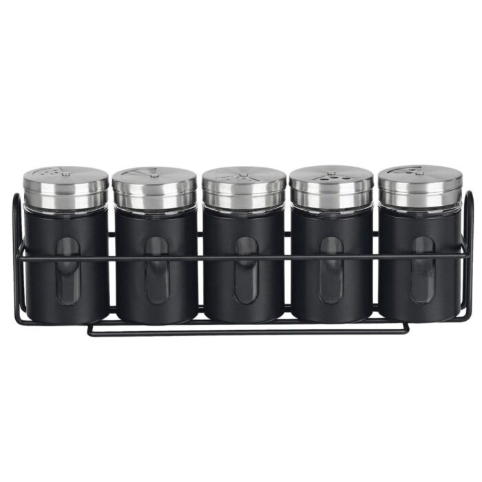 Kruidenstrooier venster met rek zwart 5 stuks