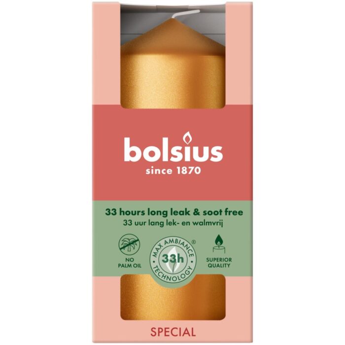 Bolsius stompkaars 120/58 metallic golden orange