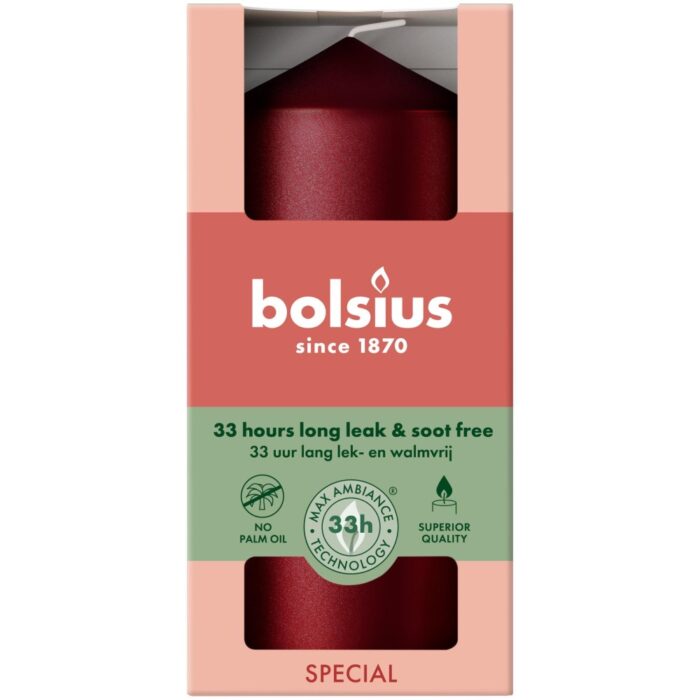 Bolsius stompkaars 120/58 metallic red