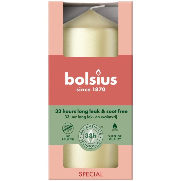 Bolsius stompkaars 120/58 metallic white silver