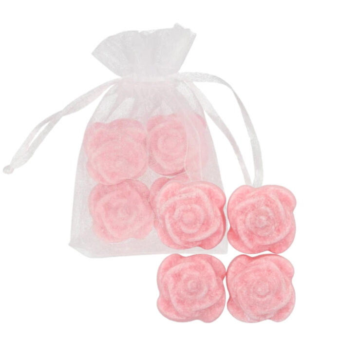 Amberblokje Roos rose 2,5 cm organza zakje 4 stuks - Afbeelding 2