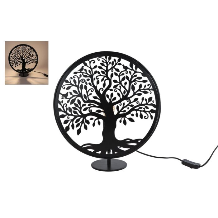 Tafellamp levensboom rond zwart metaal 34x13x37cm