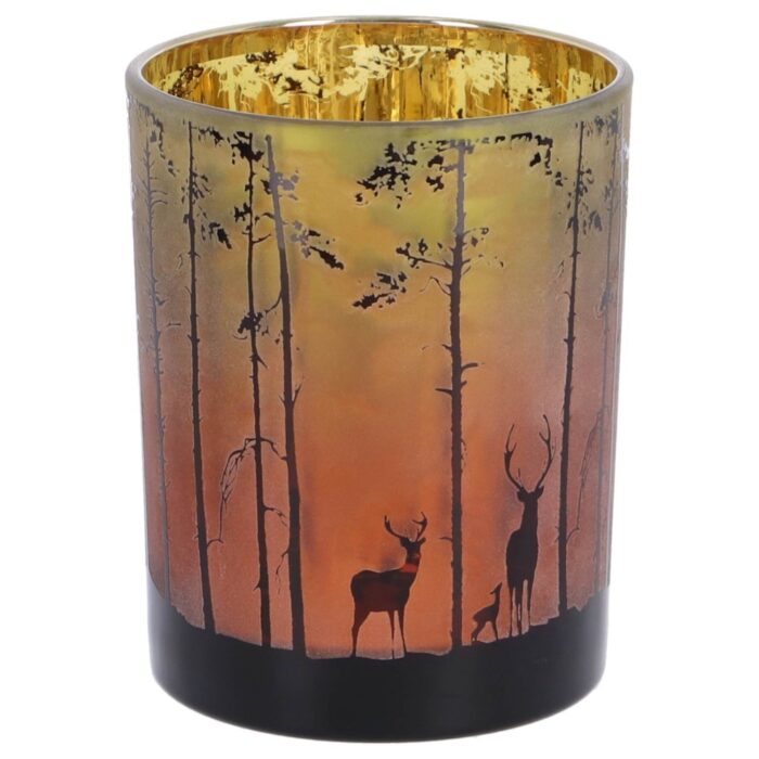 Theelichthouder Forest M groen/rood glas10x10x12