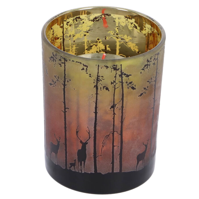 Theelichthouder Forest M groen/rood glas10x10x12,5 - Afbeelding 2