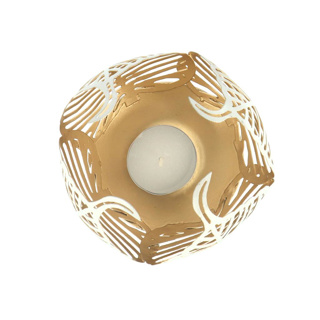 Theelichthouder op voet Leaf Lina crème/goud metaal 10x10x21cm - Afbeelding 4