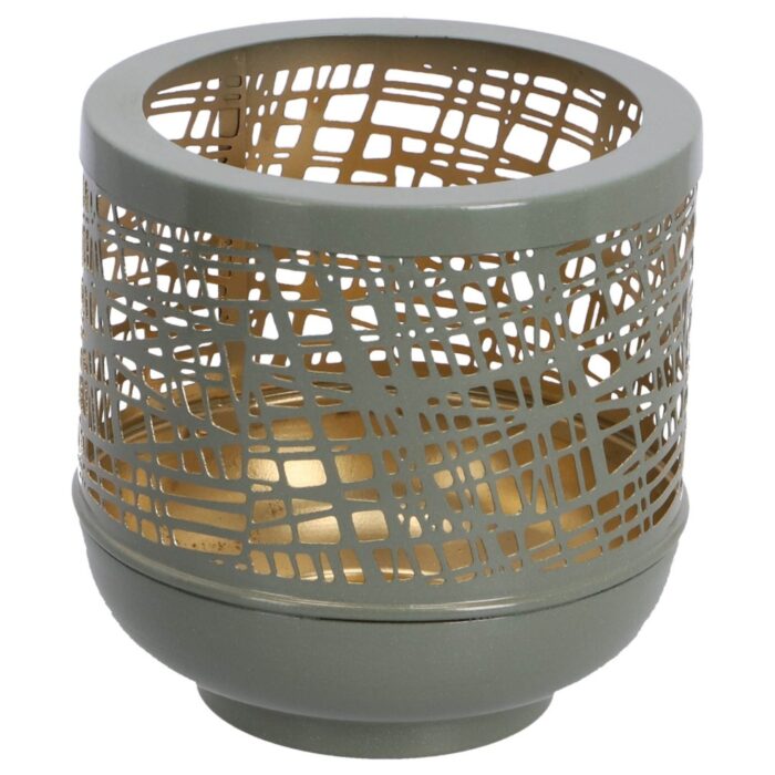 Windlicht Heidi S groen/goud metaal 14x14x14cm