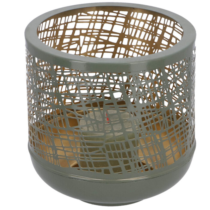 Windlicht Heidi L groen/goud metaal 19x19x19cm - Afbeelding 2