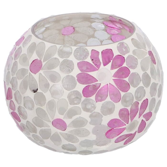 Windlicht Holly L wit/roze bol glas 10x14x14cm