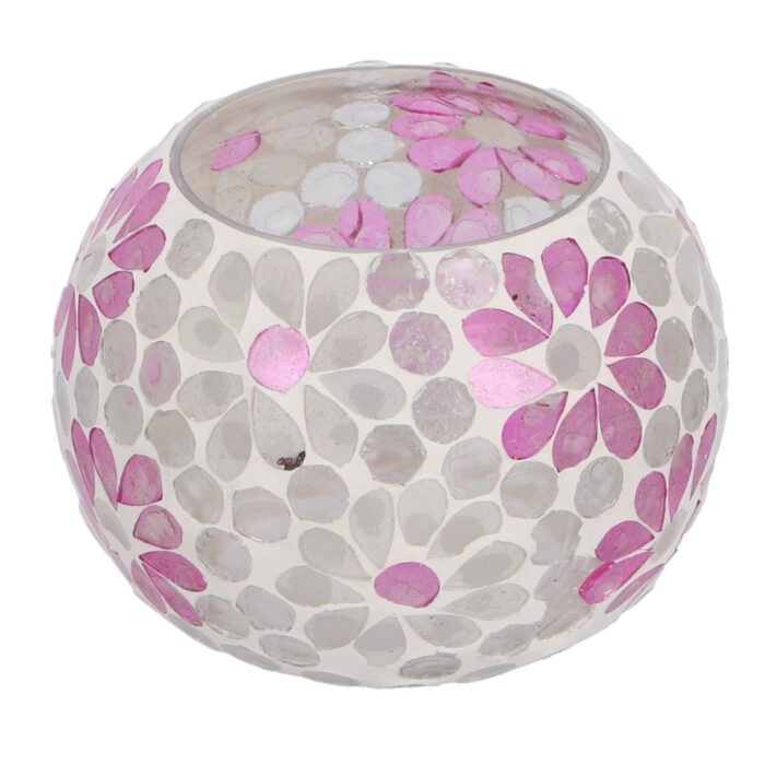 Windlicht Holly L wit/roze bol glas 10x14x14cm - Afbeelding 2