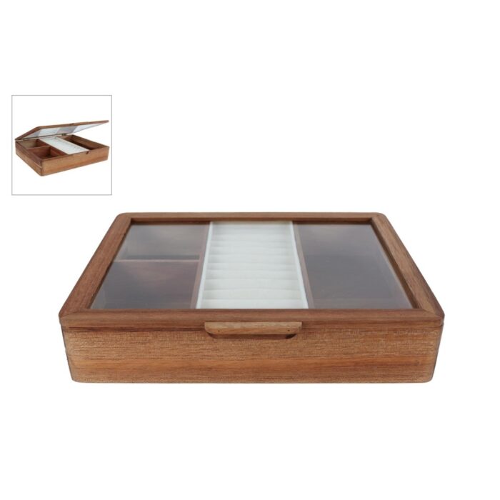 Sieradendoos Jet naturel acacia 19x19x22cm