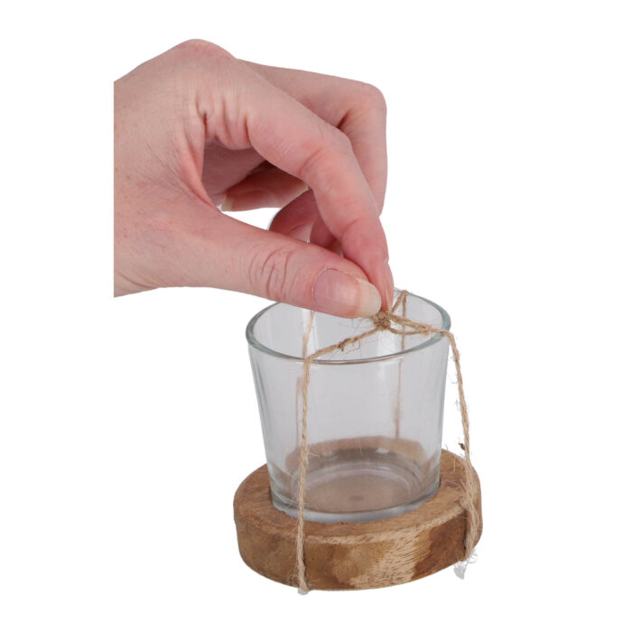 Theelichthouder Maro helder/naturel glas/hout  7,5x7,5x7cm - Afbeelding 3