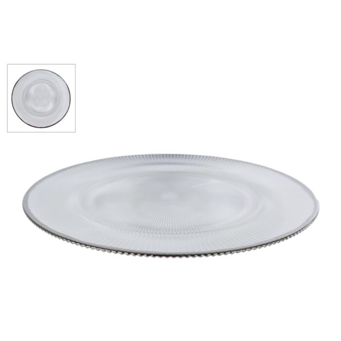 Schaal Rory ribbel zilver glas 33x33x2cm