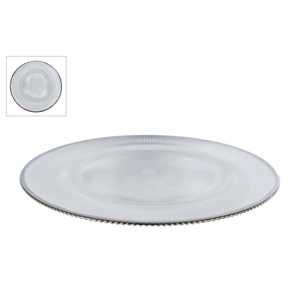 Schaal Rory ribbel zilver glas 33x33x2cm