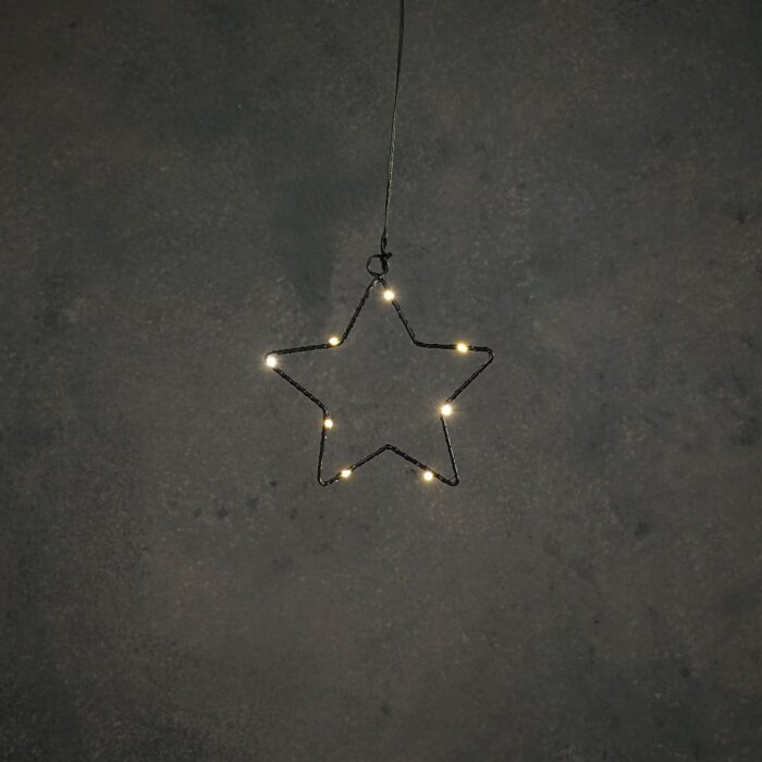 Ster zwart warm wit 8led battery operated - d15cm