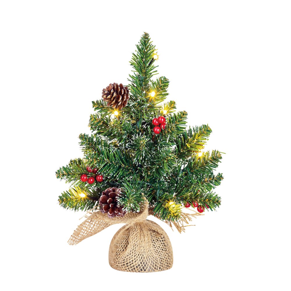 Creston kerstboom led werk op batterijen groen met burlap 10L TIPS 28 - h30xd15cm