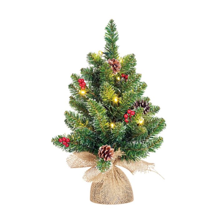Creston kerstboom led werk op batterijen groen met burlap 15L TIPS 42 - h45xd35cm