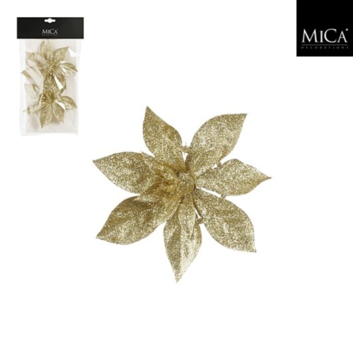 Clip poinsettia goud 2 stuks - h3xd15cm