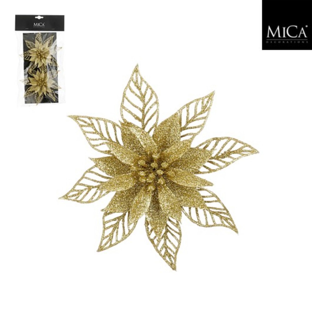 Clip poinsettia goud 2 stuks - h2xd16cm