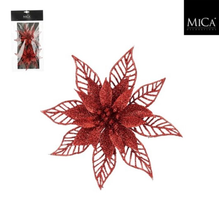Clip poinsettia rood 2 stuks - h2xd16cm