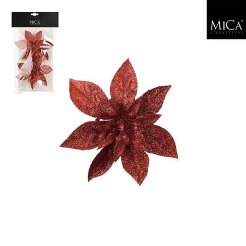 Clip poinsettia rood 2 stuks - h3xd15cm