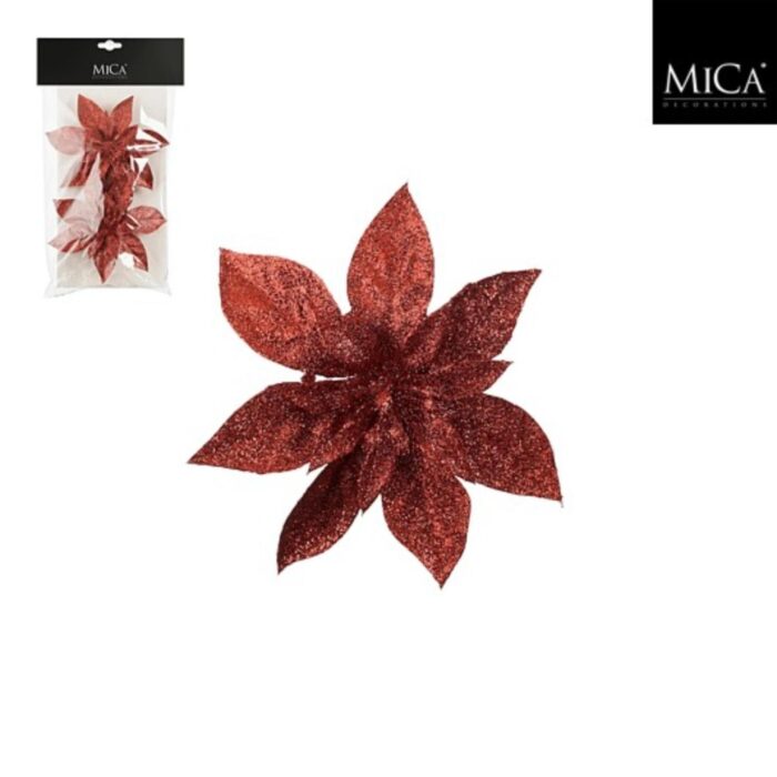 Clip poinsettia rood 2 stuks - h3xd15cm