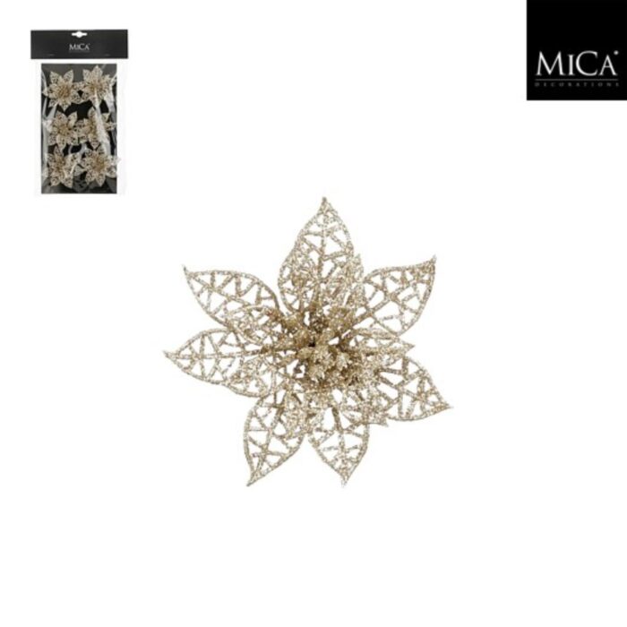 Clip poinsettia champagne 6 stuks - h1xd8cm