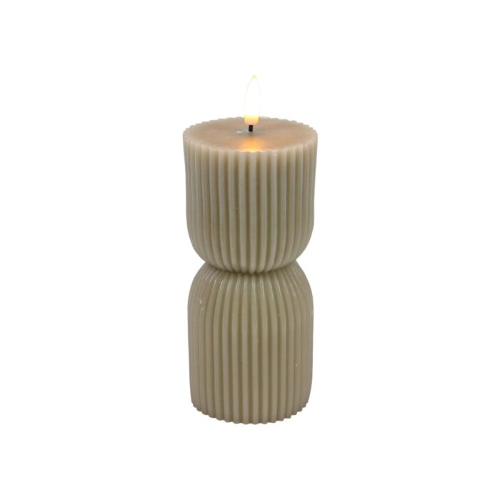 Led kaars ribbel grijs d7x15cm  2xAA excl.