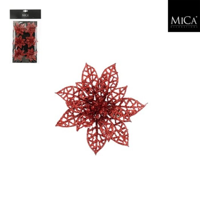 Clip poinsettia rood 6 stuks - h1xd8cm