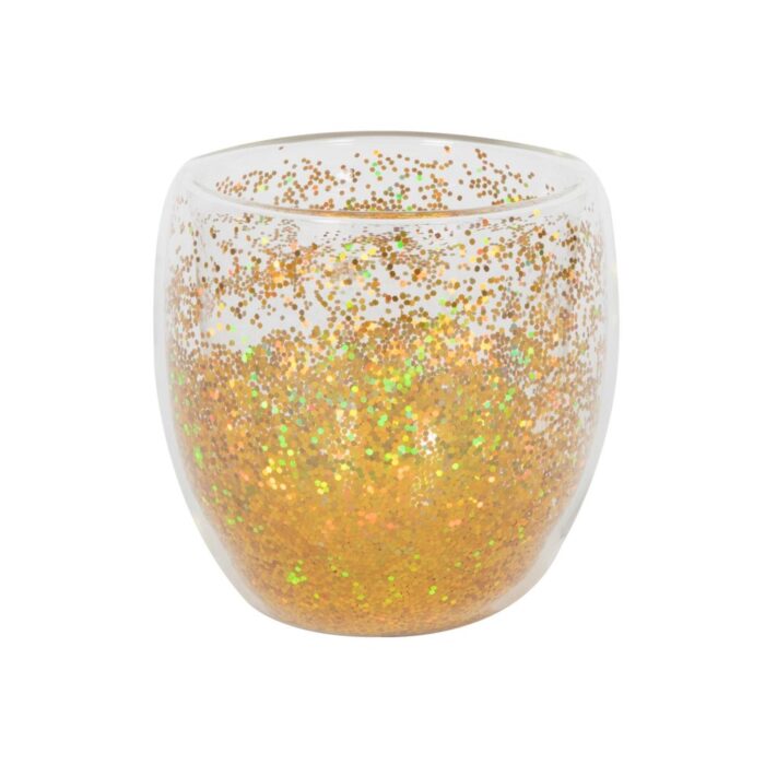 Glas Confetti dubbelwandig goud Ø9x8