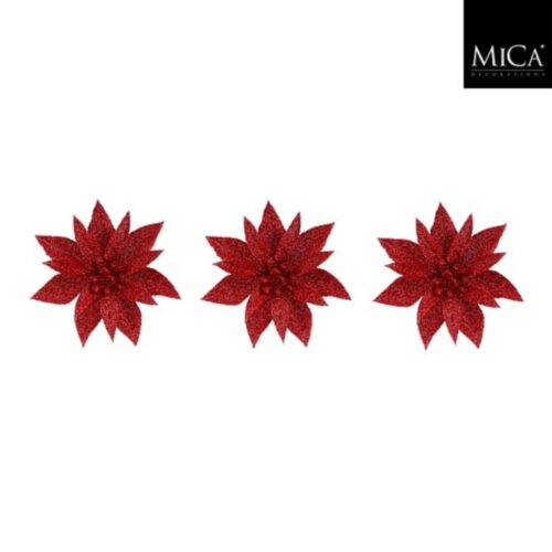 Clip poinsettia rood 3 stuks - h3xd10cm