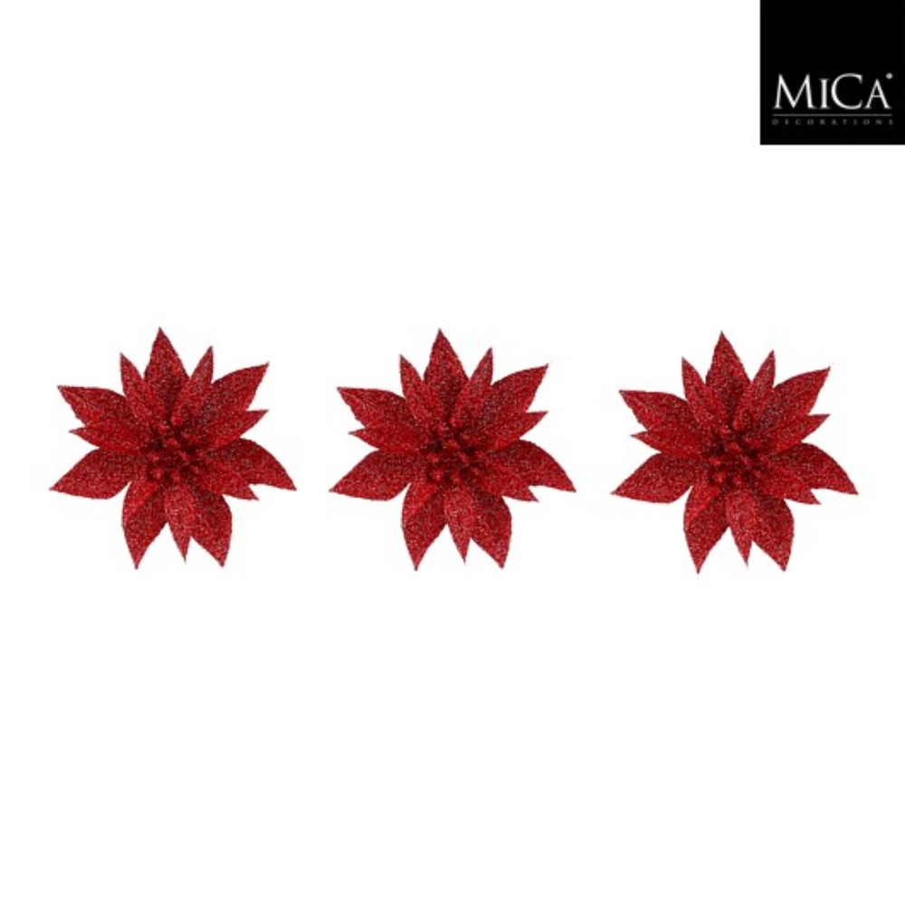 Clip poinsettia rood 3 stuks - h3xd10cm