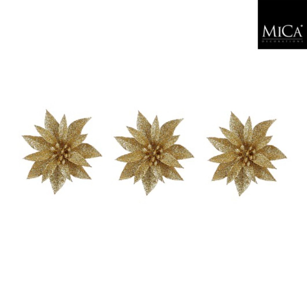Clip poinsettia goud 3 stuks - h3xd10cm