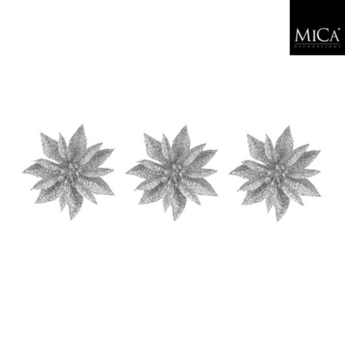 Clip poinsettia zilver 3 stuks - h3xd10cm