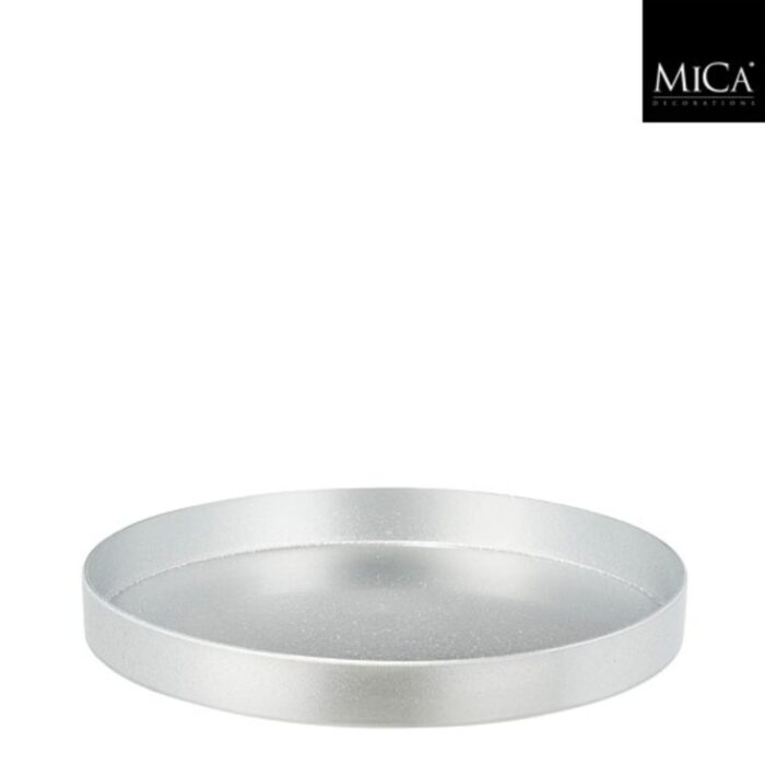 Mila decoratie tray recycled plastic zilver  h3xd27cm