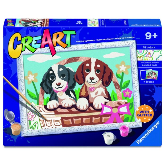 Ravensburger Creart schilderen op nummer honden in mandje