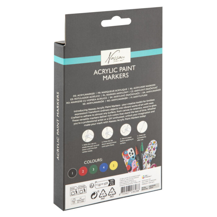 Stiften acrylic markers 5 stuks 13x19x2,5cm - Afbeelding 3