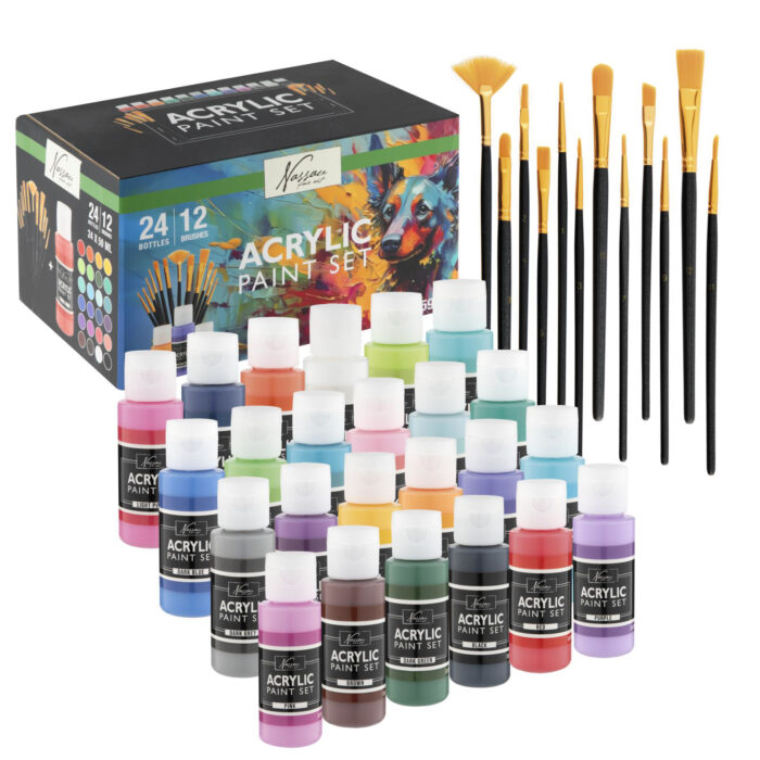 Plakkaatverf acrylic set compleet 24x59ml+12  kwasten - Afbeelding 2