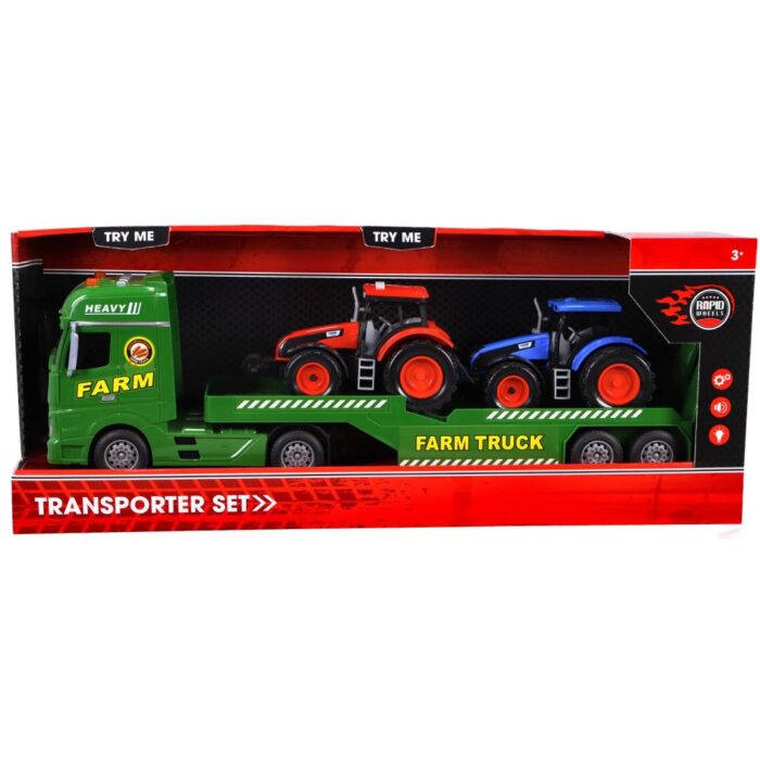Rapid Wheels Autotransporter met 2 tractoren met  licht en geluid en frictie
