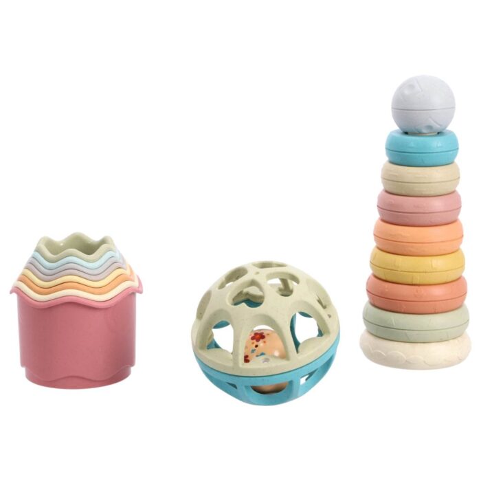 Jipy bioplastic Deluxe Giftset stapeltoren bad  stapelbekertjes en speel ratelbal 3 delig