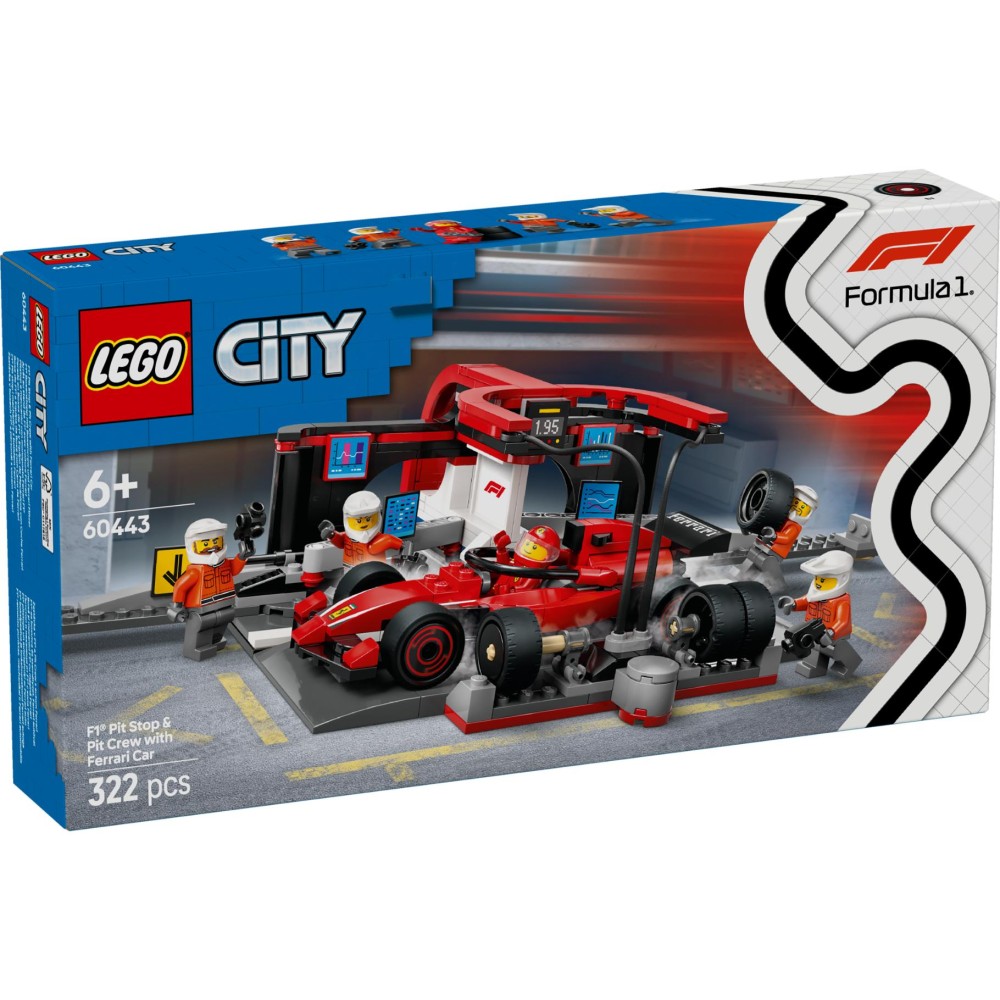 LEGO 60443 City F1 pitstop en pitcrew met Ferrari