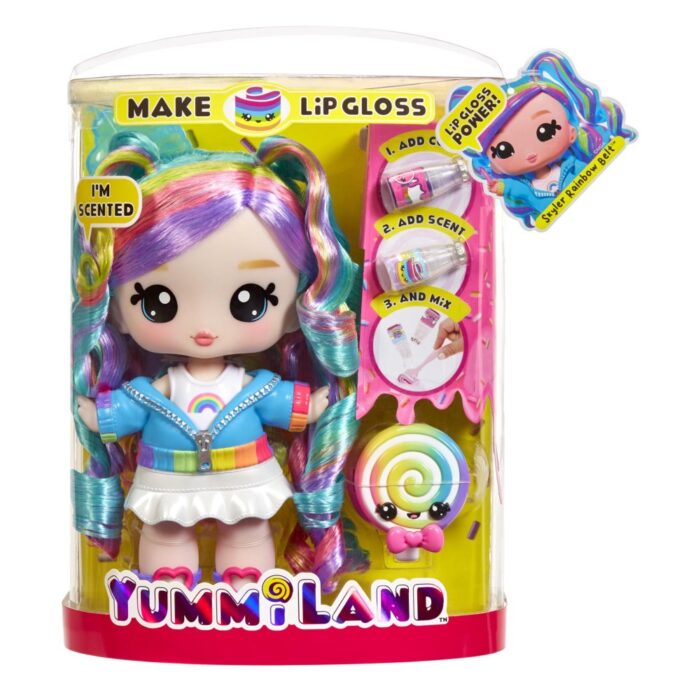 Yummiland Large Doll + Lipgloss Pet Rainbow Skyler Rainbow Belt