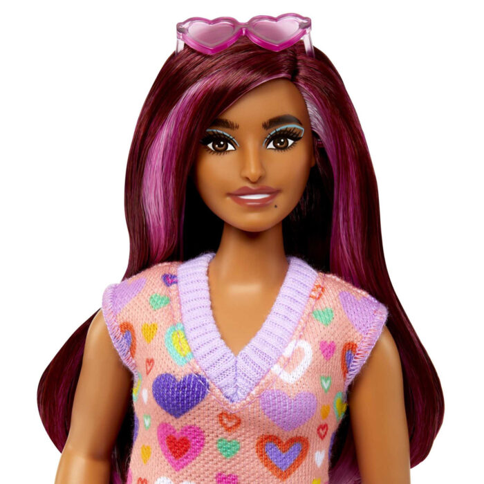 Barbie pop fashionista hartjes jurk donker haar - Afbeelding 4