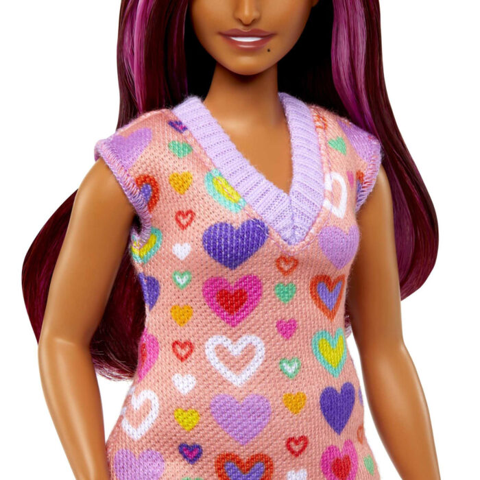 Barbie pop fashionista hartjes jurk donker haar - Afbeelding 5