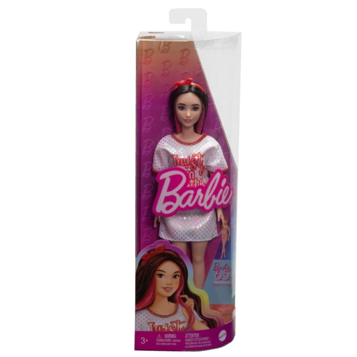Barbie pop fashionista witte jurk donker haar