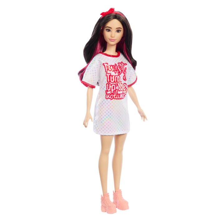 Barbie pop fashionista witte jurk donker haar - Afbeelding 3